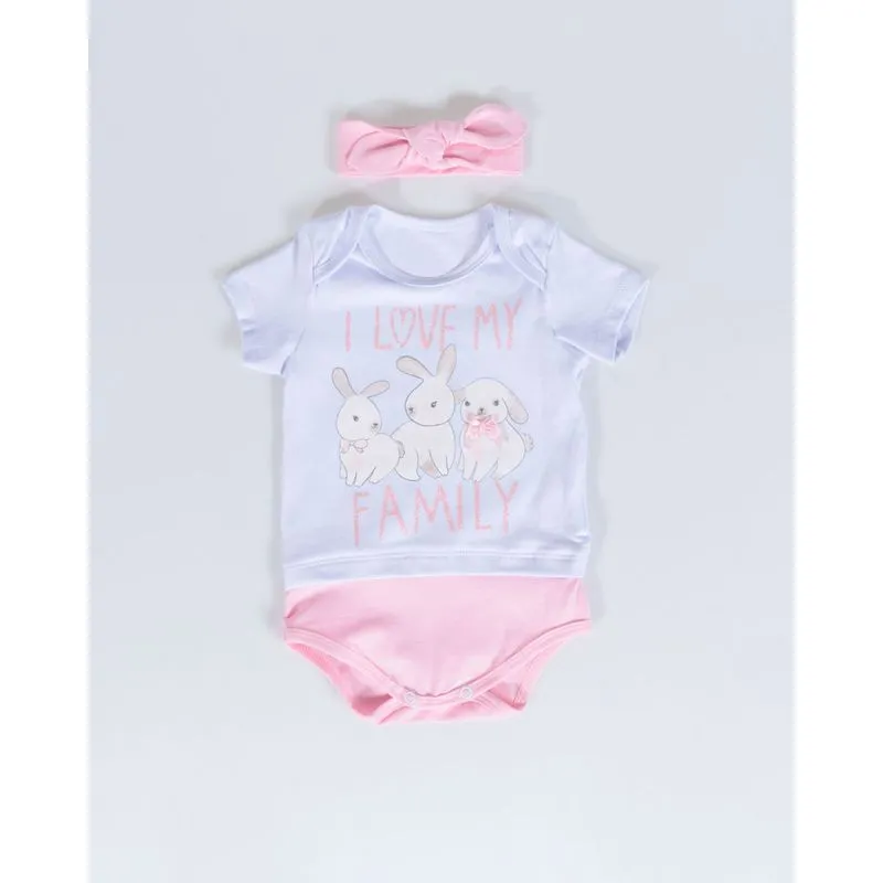 Body Bebê Sobreposto Estampa Coelhinhos Branco G