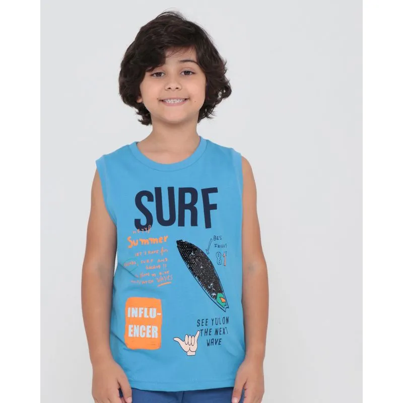 Regata Infantil Estampa Surf Paetês Azul 6