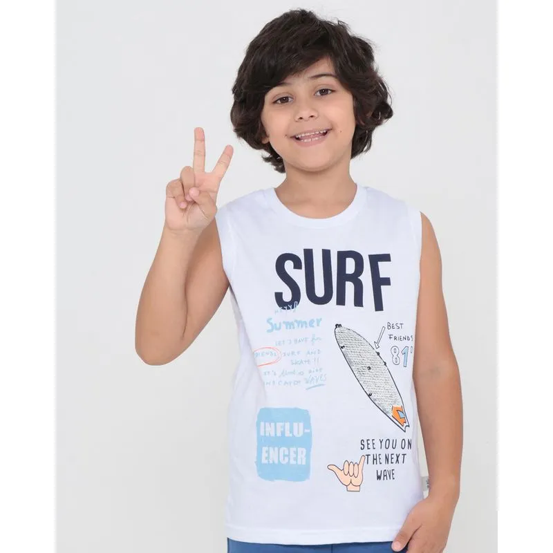 Regata Infantil Estampa Surf Paetês Branca 4