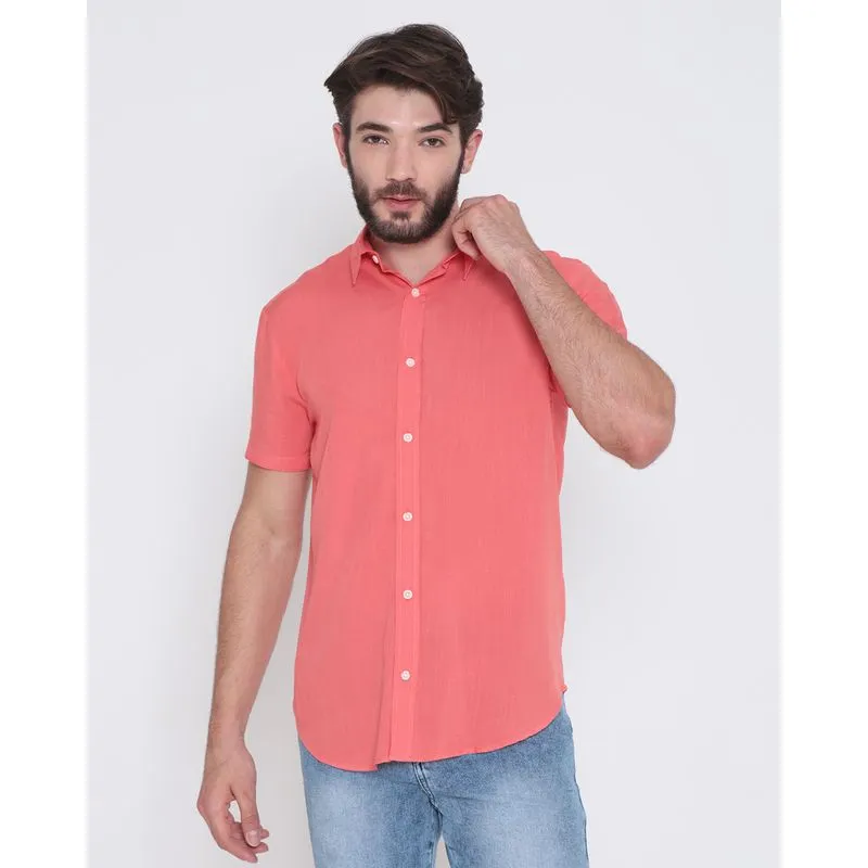 Camisa Viscose Masculina Manga Curta Laranja Claro P