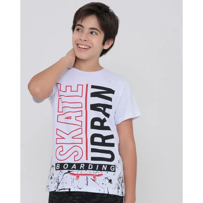 Camiseta Juvenil Estampa Skate Branca 12