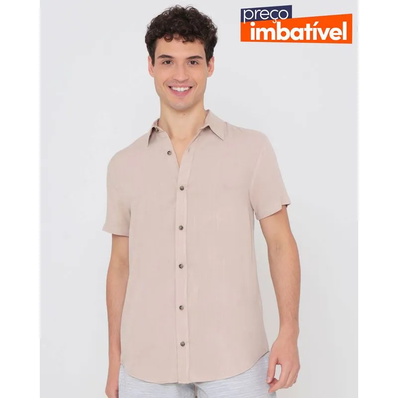 Camisa Viscose Masculina Manga Curta Bege Claro G