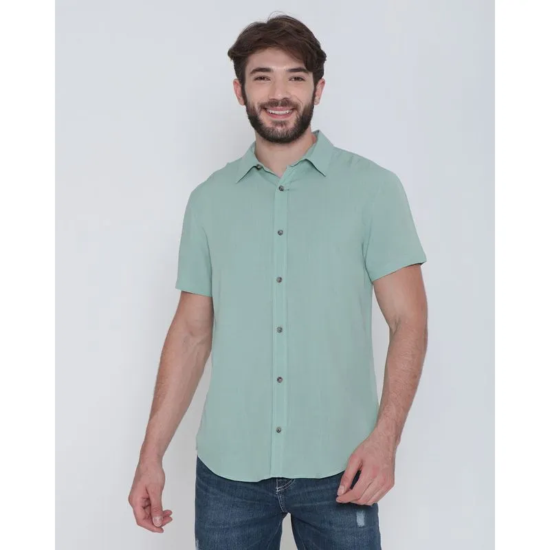 Camisa Viscose Masculina Manga Curta Verde Claro GG
