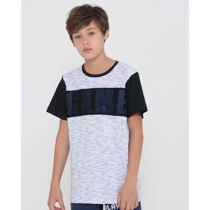 Camiseta Juvenil Flamê Com Recorte Estampa Game Branca 16
