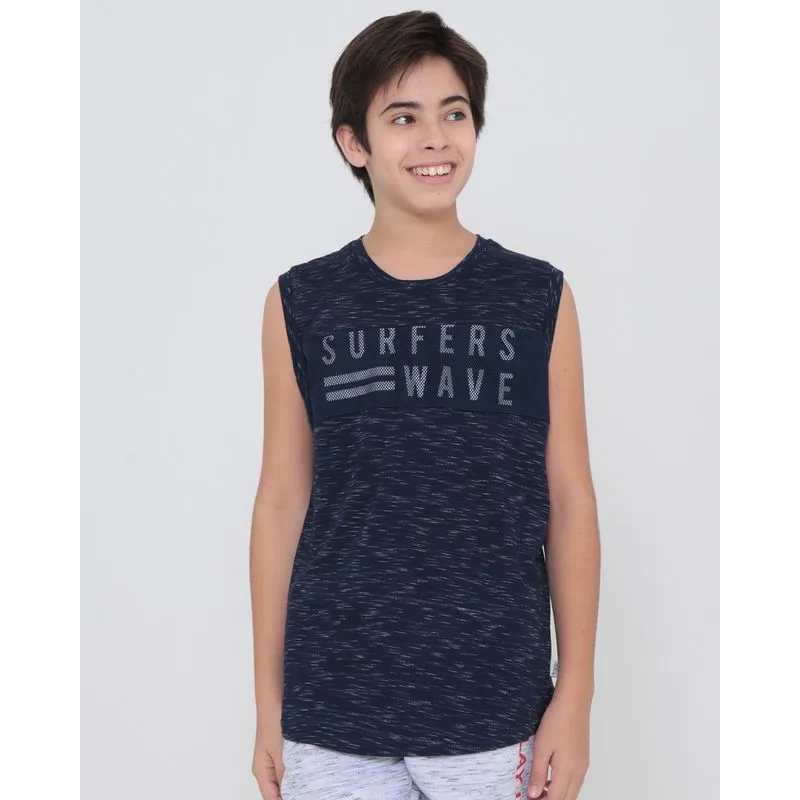 Regata Juvenil Longline Flamê Com Tela Azul Marinho 14