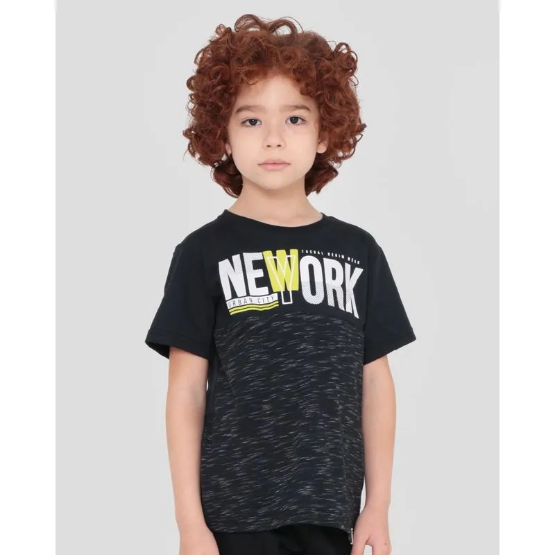 Camiseta Infantil Recorte Flamê Estampa New York Preta 8