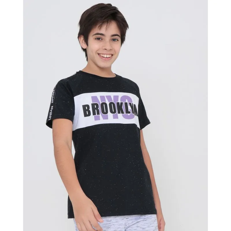 Camiseta Juvenil Manga Curta Brooklyn Botonê Preta 16