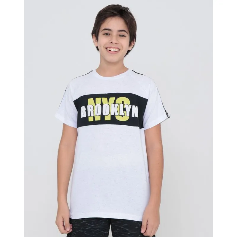 Camiseta Juvenil Manga Curta Brooklyn Botonê Branca 12
