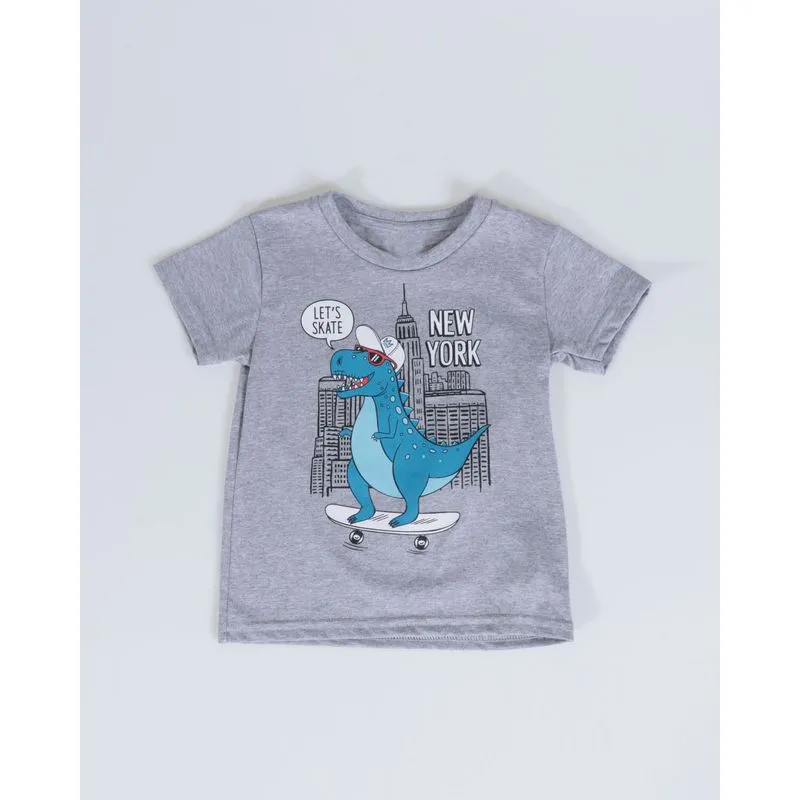 Camiseta Bebê Manga Curta Estampa Dino Cinza 2