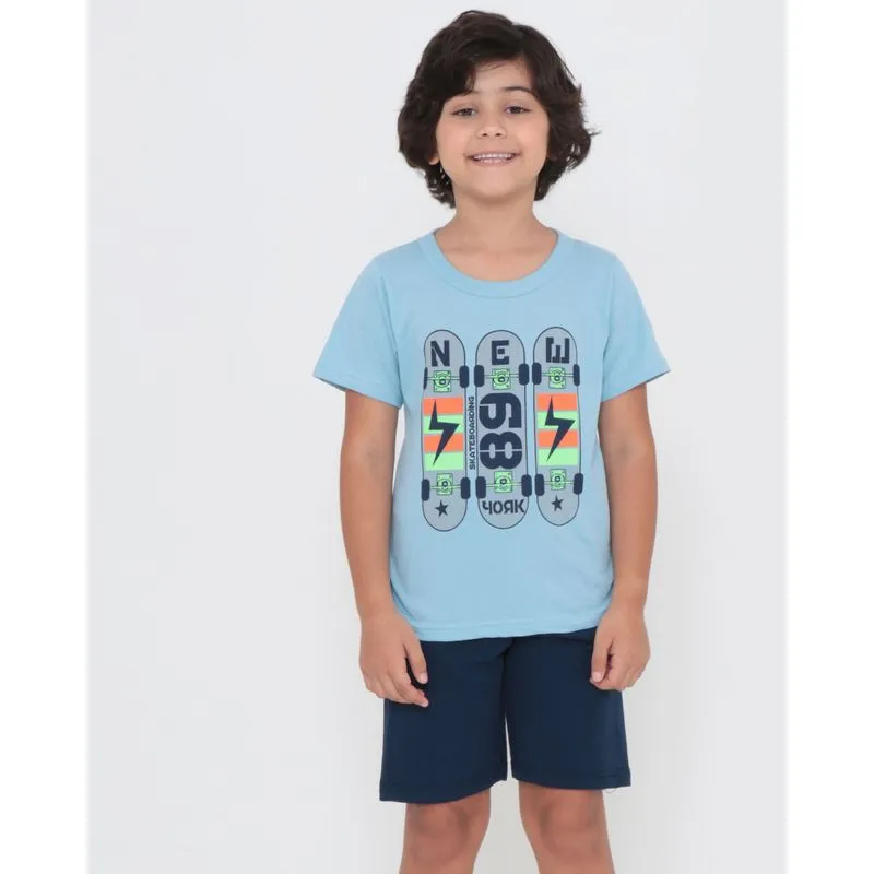 Conjunto Infantil Manga Curta Street Skate Azul Claro 4