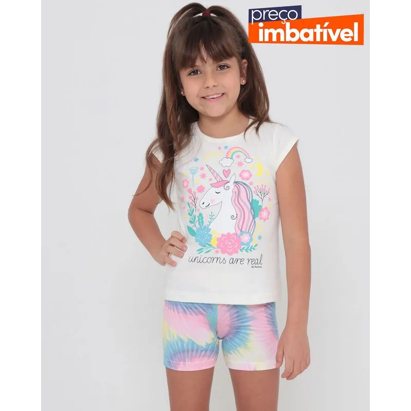 Conjunto Infantil Blusa e Short Tie Dye Unicórnio Off White 6