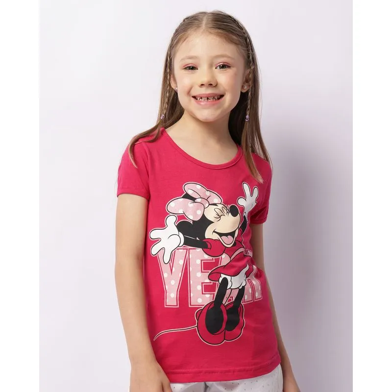 Camiseta Infantil Disney Minnie Manga Curta Rosa Escuro 4