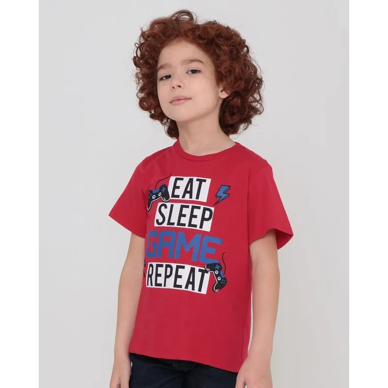 Camiseta Infantil Manga Curta Estampa Game Vermelha 4