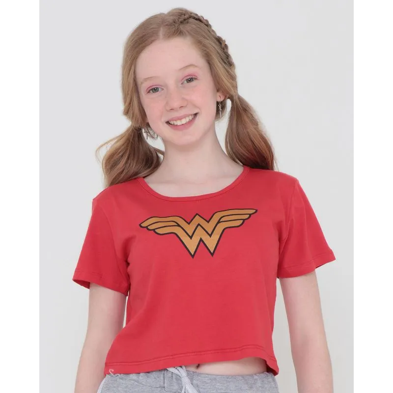 Blusa Juvenil Mulher Maravilha Liga Da Justiça Vermelho 10