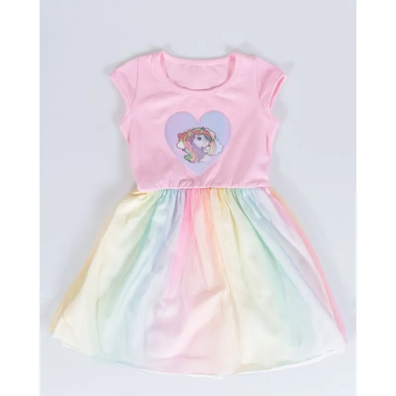 Vestido Bebê Tule Estampa Unicórnio Tie Dye Rosa Claro 2