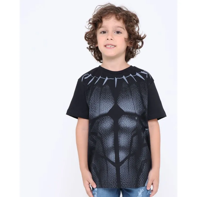 Camiseta Infantil Corpo Do Pantera Negra Marvel Preta 12