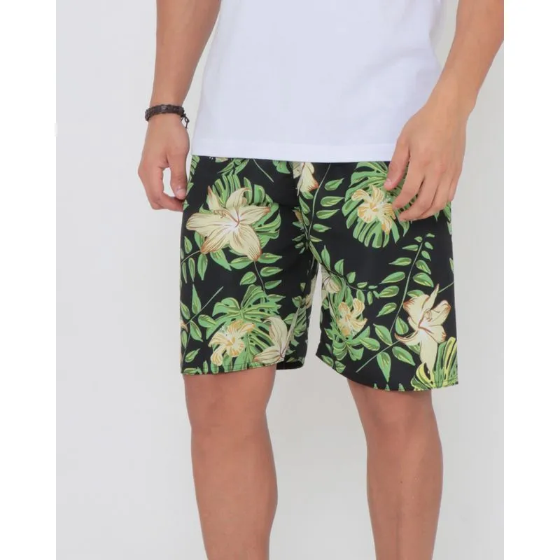 Bermuda Masculina Surf Estampada Floral Preta P