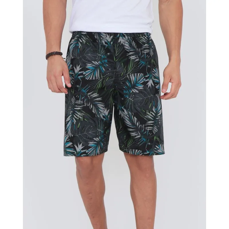 Bermuda Masculina Surf Estampada Folhagens Preta M