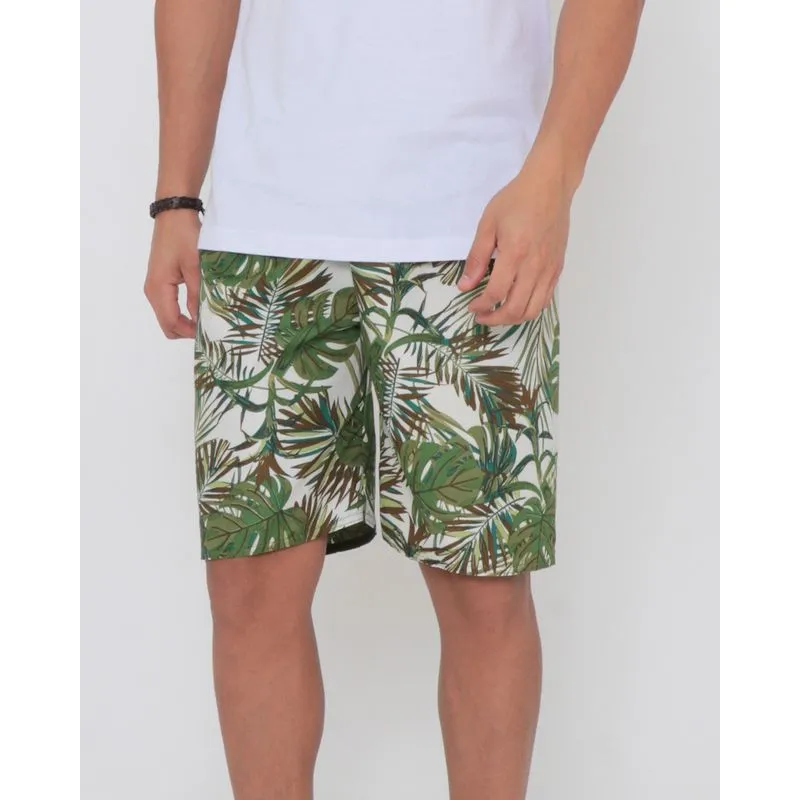 Bermuda Masculina Surf Estampada Folhagens Off White XGG