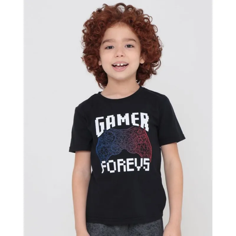Camiseta Infantil Manga Curta Estampa Game Preta 4
