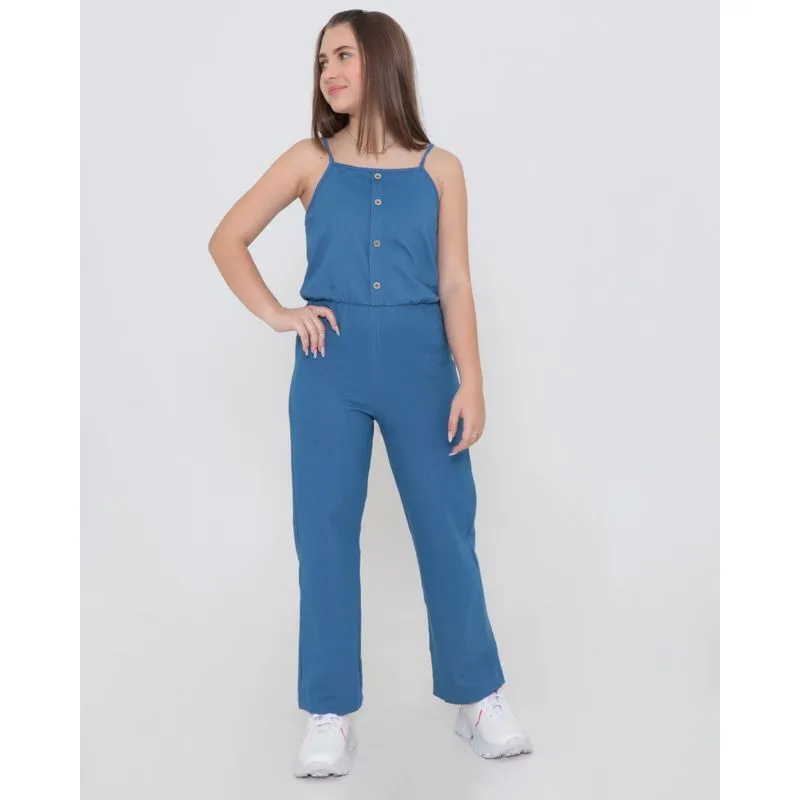 Macacão Jeans Juvenil Alcinha Denim Azul 12