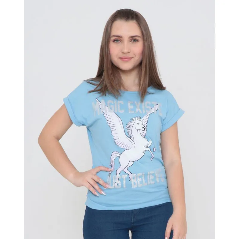Blusa Juvenil Estampa Unicórnio Azul Claro 12