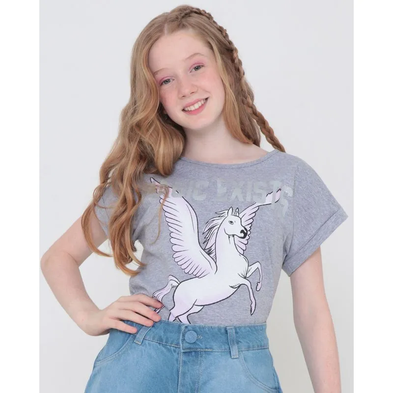 Blusa Juvenil Estampa Unicórnio Cinza 14