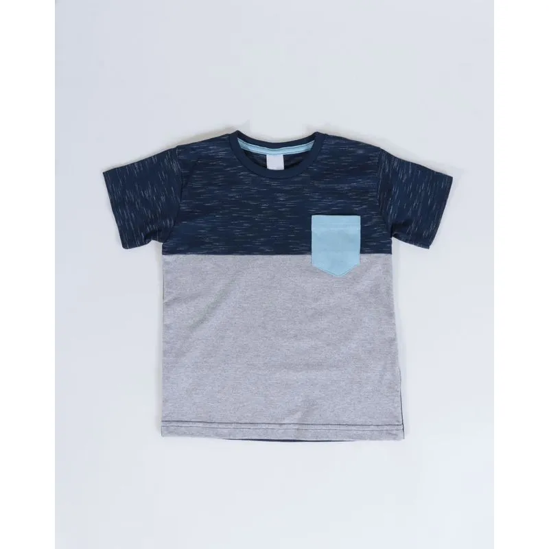 Camiseta Bebê Com Bolso Recortes Azul Marinho 3