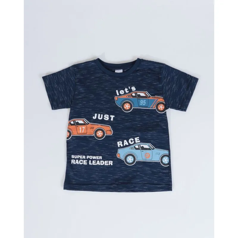 Camiseta Bebê Manga Curta Estampa Carros Azul Marinho 3