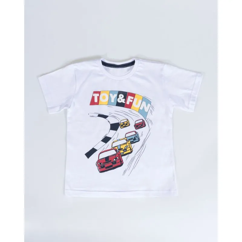Camiseta Bebê Manga Curta Estampa Carros Branca 1