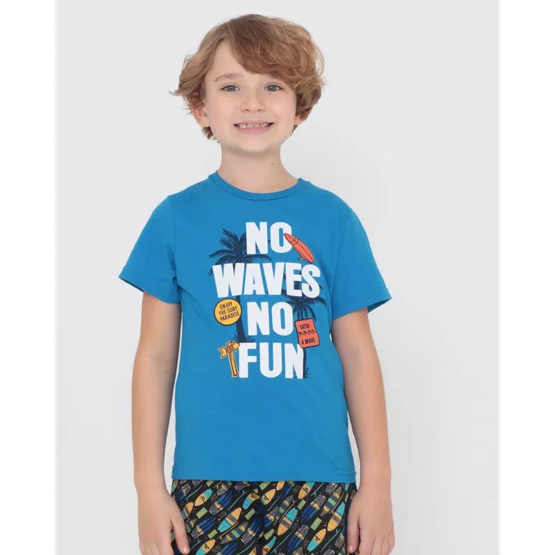 Camiseta Infantil Estampa Tropical Manga Curta Azul 8