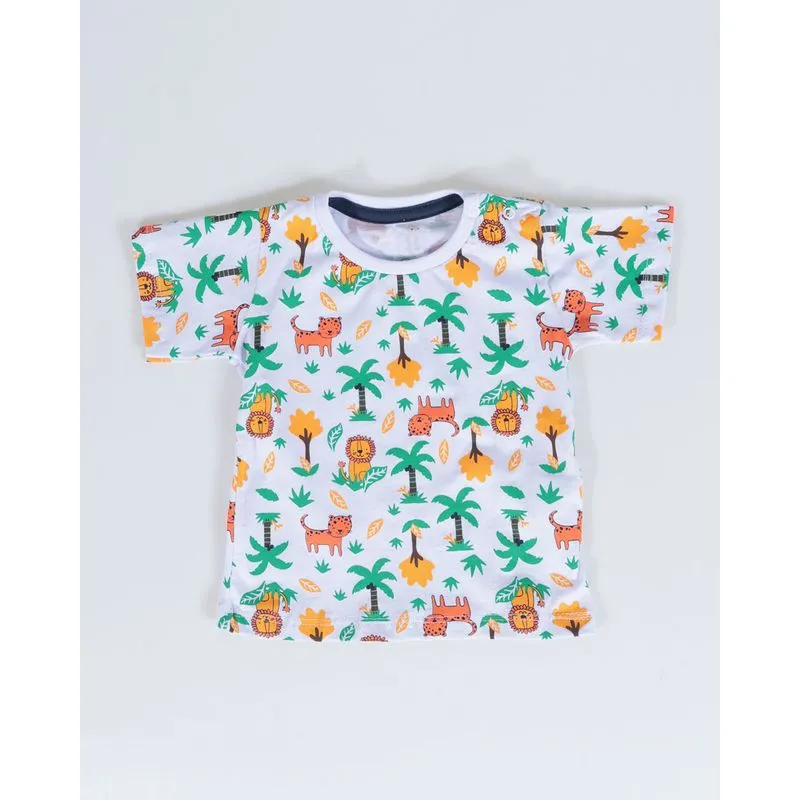 Camiseta Bebê Manga Curta Estampada Bichos Branca G