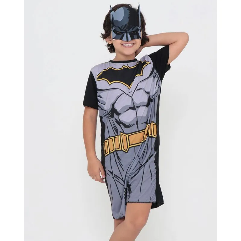 Macacão Infantil Com Máscara Batman Liga Da Justiça Preto 8