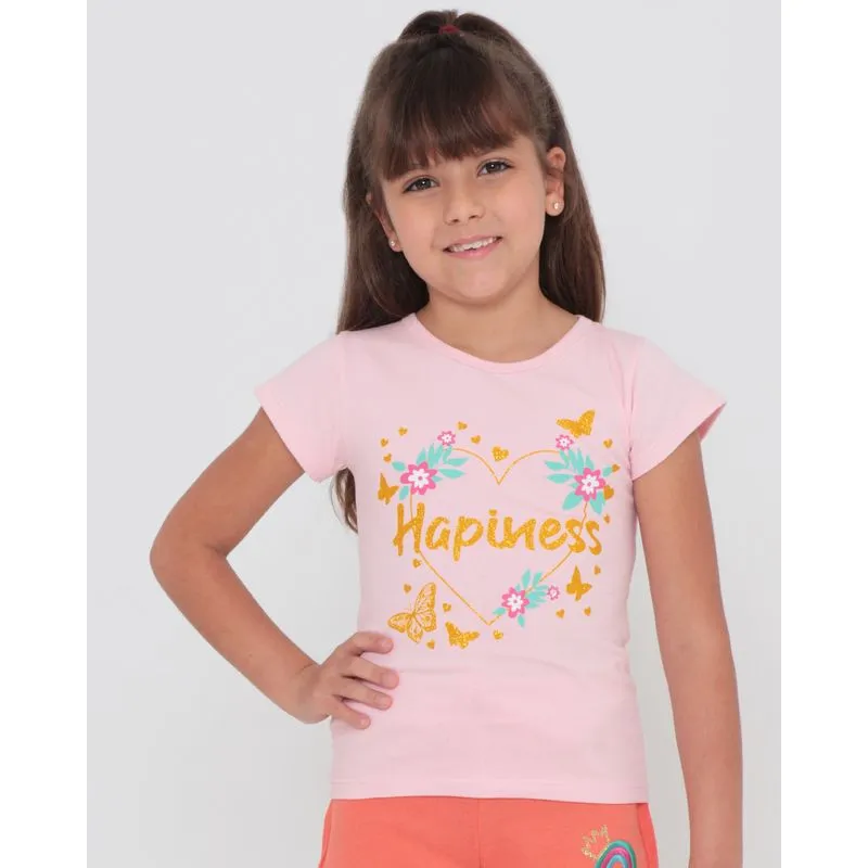 Blusa Infantil Manga Curta Estampa Floral Rosa Claro 10