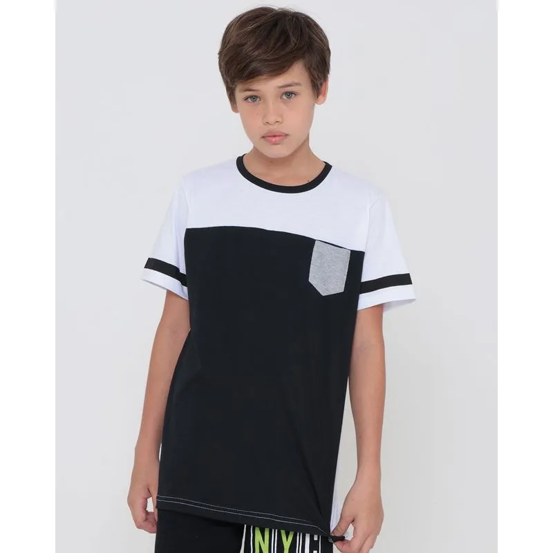 Camiseta Juvenil Com Recorte Bolso Único Branco 16