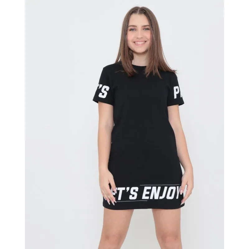 Vestido Juvenil Estampa Barra Street Malha Preto 10