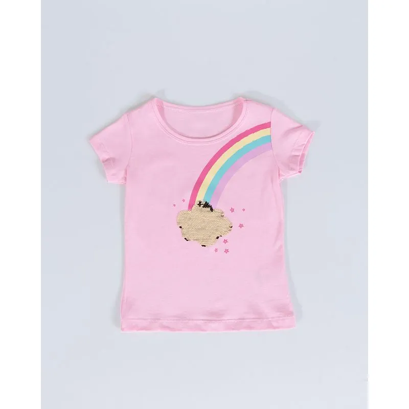 Blusa Bebê Estampa Arco-Íris Paetê Reversível Rosa Claro 1