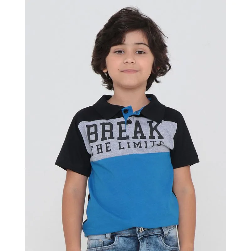 Polo Infantil Com Recorte Estampada Preta 8