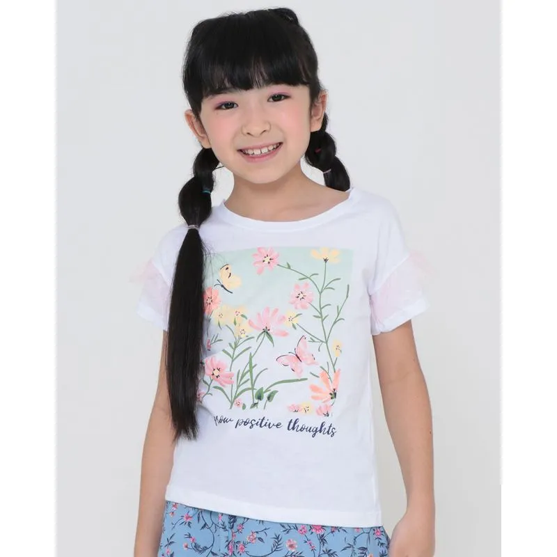 Blusa Infantil Estampa Floral Manga Curta Branca 8