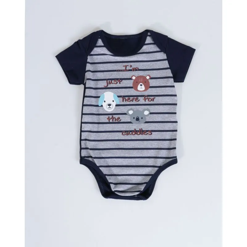 Body Bebê Estampa Bichinhos Listrado Azul Marinho G