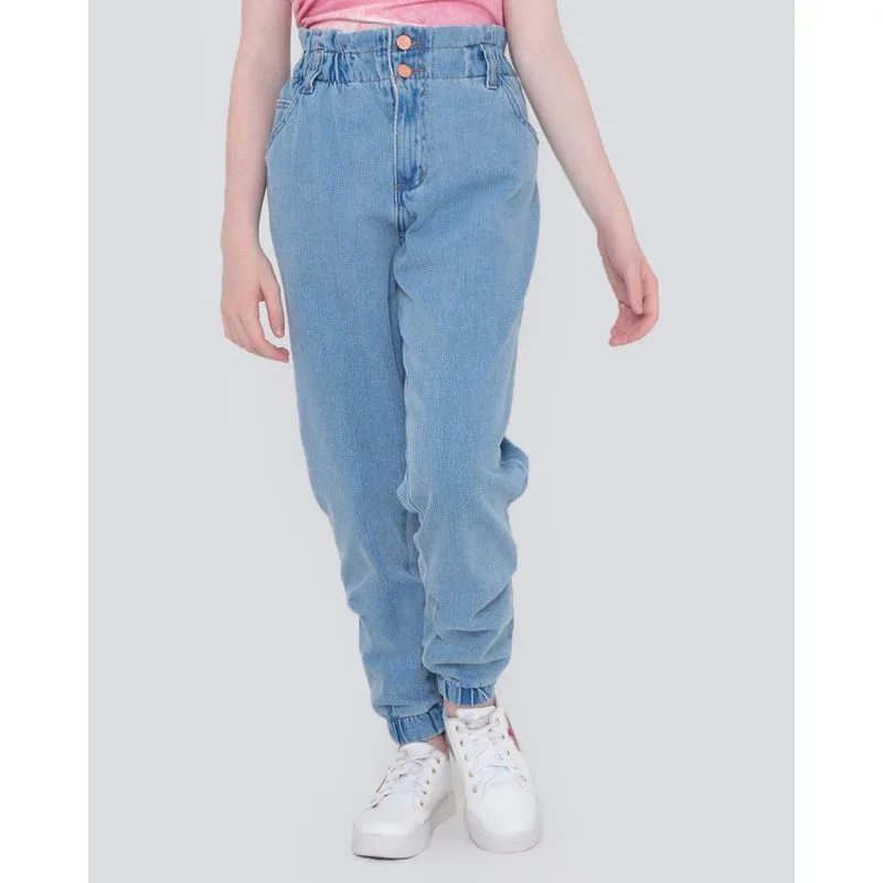 Calça Juvenil Sarja Paper Bag Azul 16