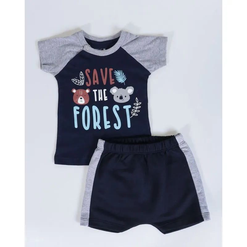 Conjunto Bebê Estampa Bichos Azul Marinho M