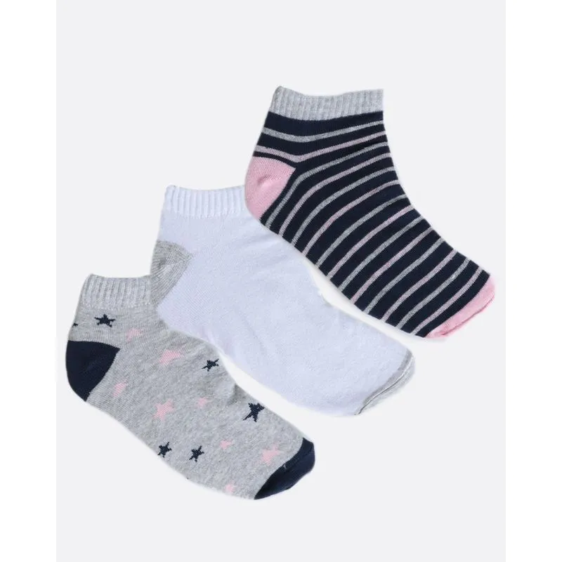 Kit de Meia Feminina Soquete 3 Pares Cinza Branca Marinho 34 A 39