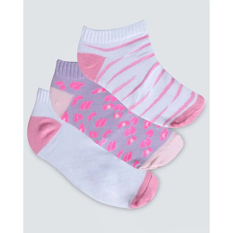 Kit de Meia Feminina Soquete 3 Pares Lilás Branca Listrada 34 A 39