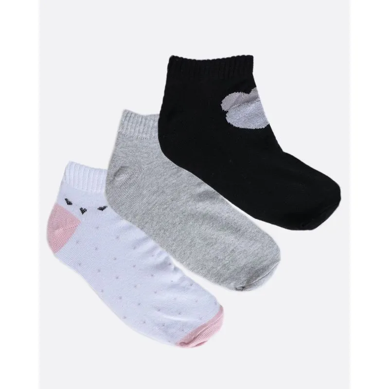 Kit de Meia Feminina Soquete 3 Pares Cinza Branca Preta 34 A 39