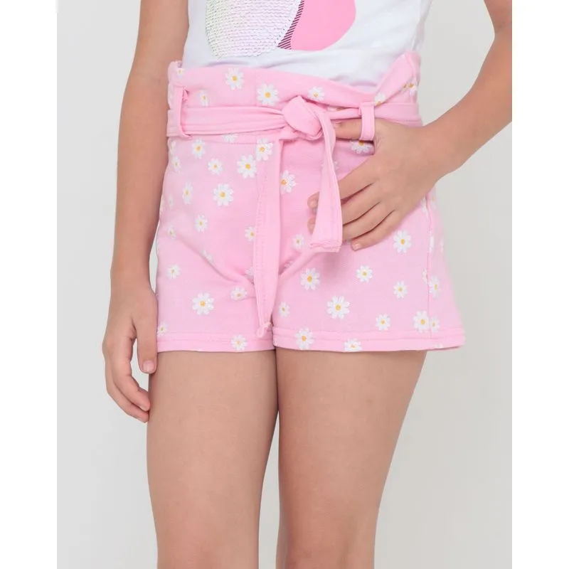 Short Infantil Moletinho Estampa Margaridas Rosa 8