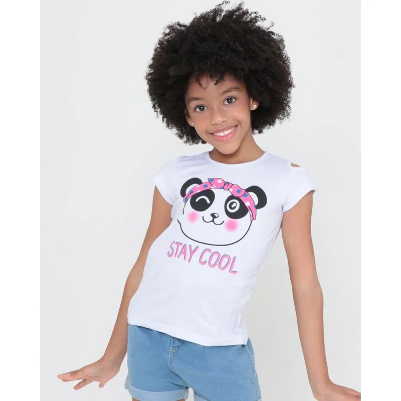 Blusa Infantil Open Shoulder Estampa Panda Branca 6