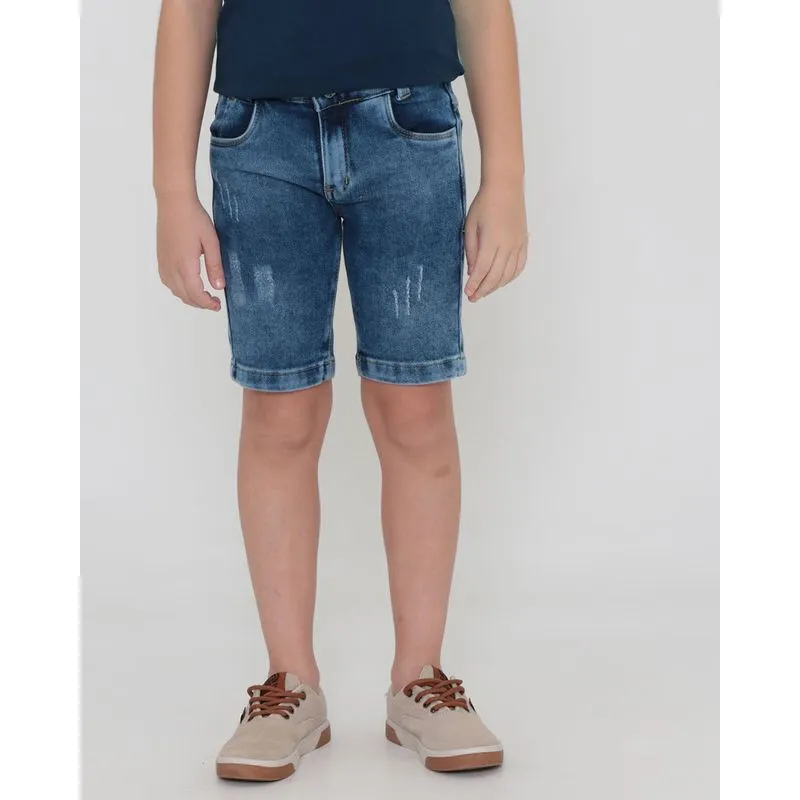 Bermuda Jeans Moletinho Infantil Com Puídos Azul 4