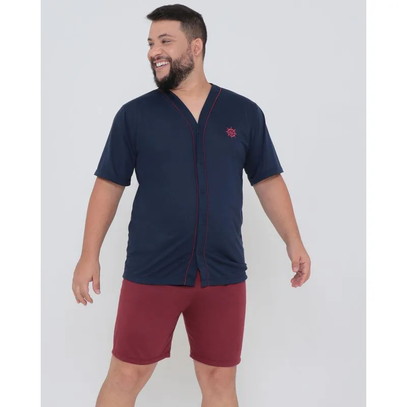 Pijama Masculino Plus Size Curto Azul Marinho G1