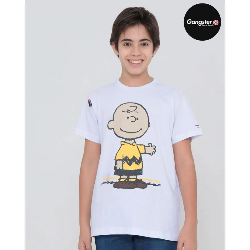 Camiseta Juvenil Charlie Brown Snoopy Gangster Branca 12